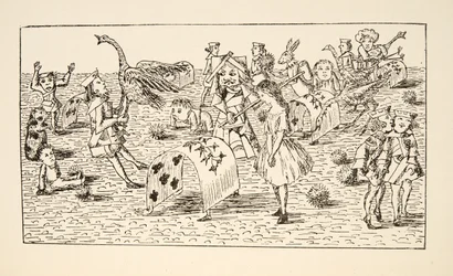 Alicia y la Reina Roja juegan al croquet, ilustración de Las aventuras de Alicia bajo tierra, publicado en 1886